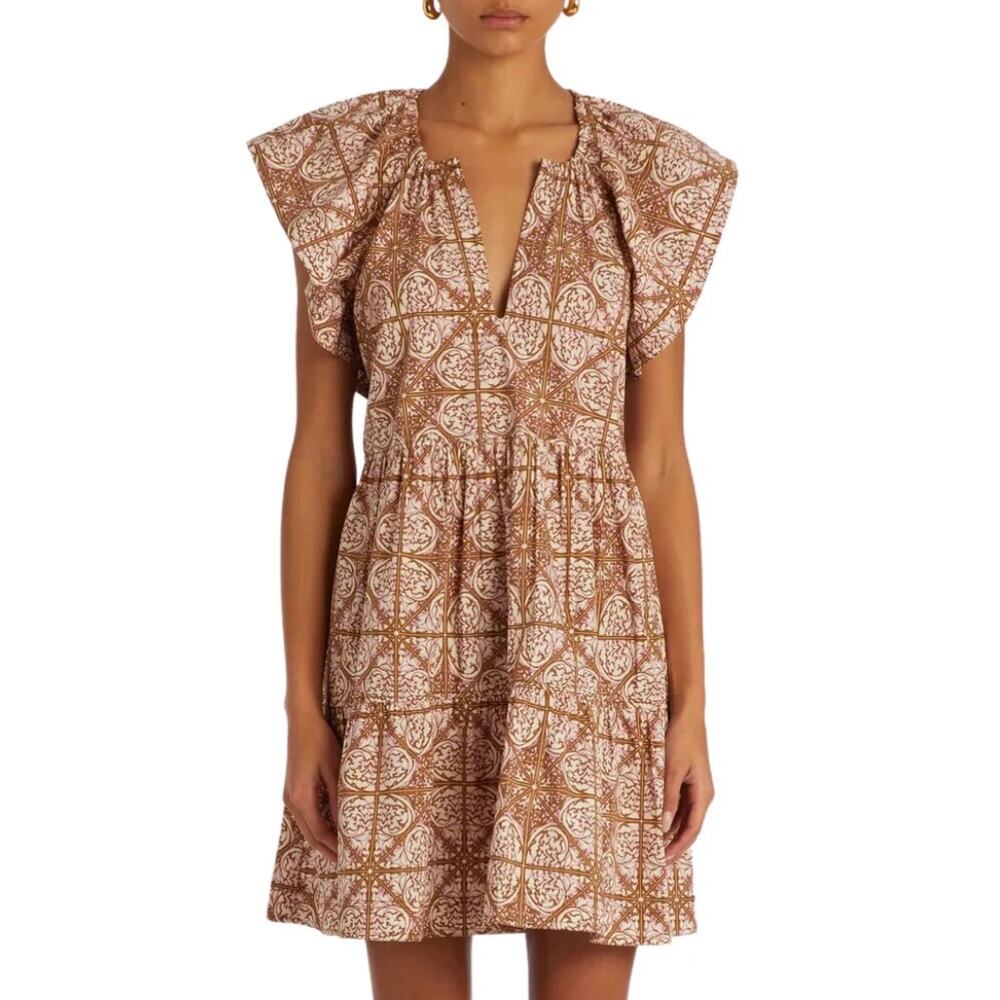 Marie Oliver Kara Dress Nouveau Mosaic Tile Print Flutter Sleeve Size Small
